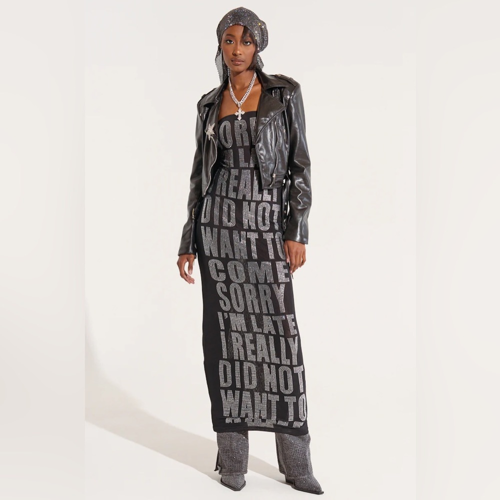 NWT.  AKIRA I'm Late Rhinestone Graphic Midi Dress. - Picture 5 of 9